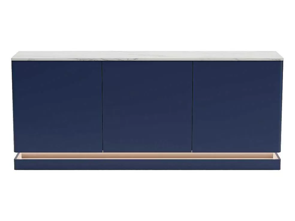 PASCAL MORABITO Aparador 3 Portas Com Leds Em Mdf Azul E Efeito Marmore Branco - Devika De * Aparador
