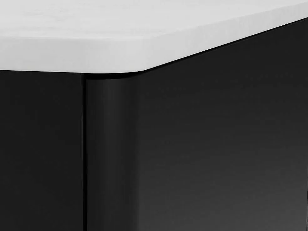 PASCAL MORABITO Aparador 3 Portas Com Leds Em Mdf Preto E Efeito Marmore Branco - Devika De * Aparador