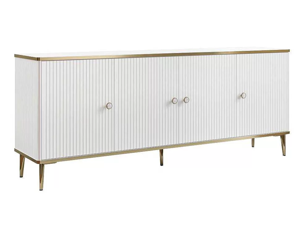 PASCAL MORABITO Aparador Com 4 Portas Em Mdf E Aco Branco E Dourado - Sinead De * Aparador