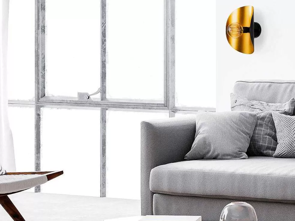 OZAIA Aplique De Parede Em Metal C. 13 X L. 17 X A. 30 Cm, Dourado E Preto - Helios* Candeeiro De Parede