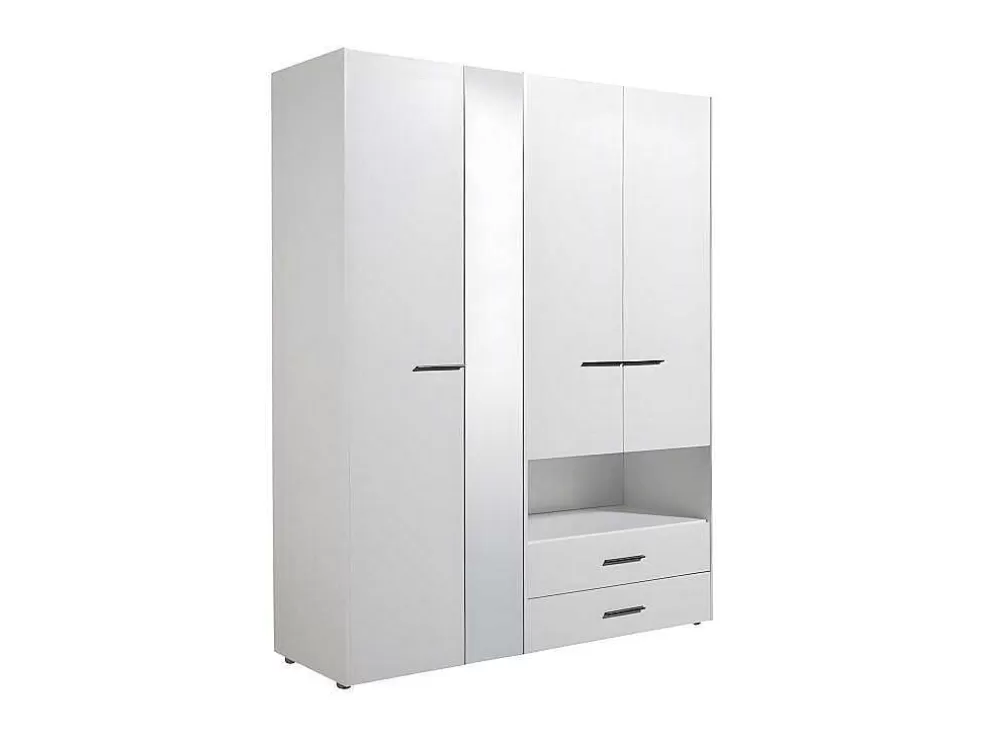 Vente-unique Armário Com 3 Portas, 2 Gavetas E Espelho C. 161 Cm Branco - Thelma* Armário E Roupeiro