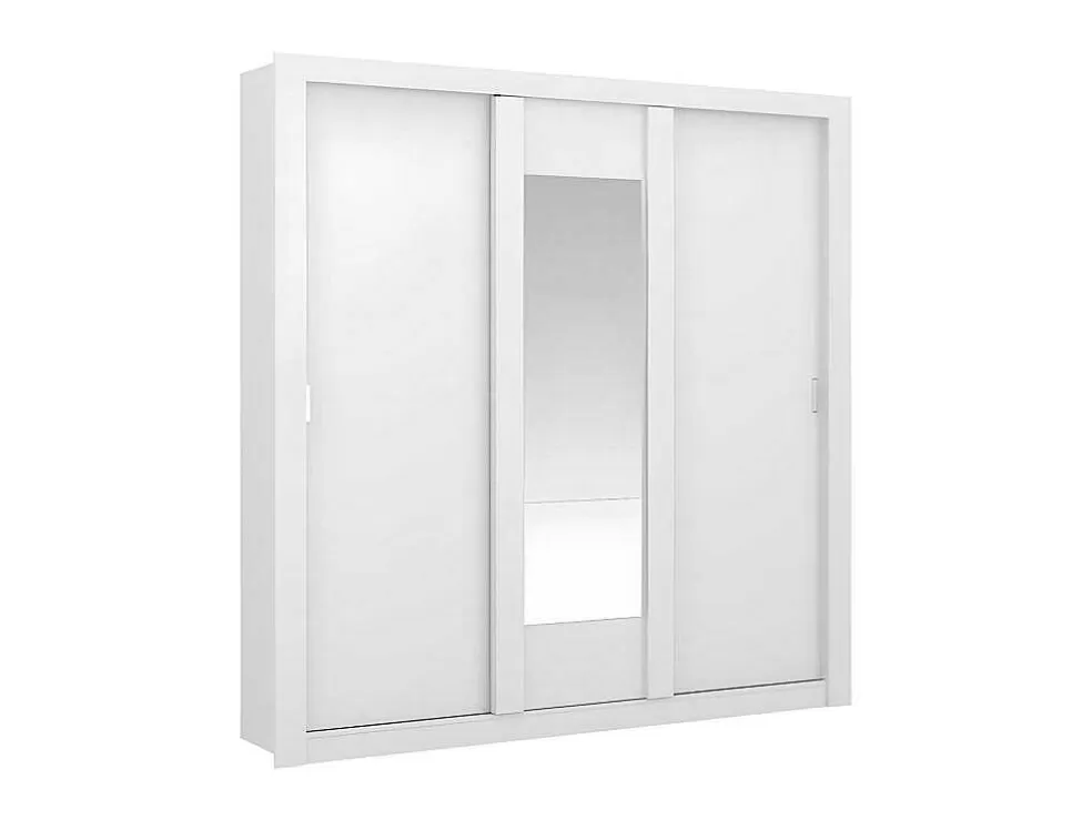 Vente-unique Armário Com Espelho Roxane - 3 Portas De Correr - C. 220 Cm - Branco* Armário E Roupeiro