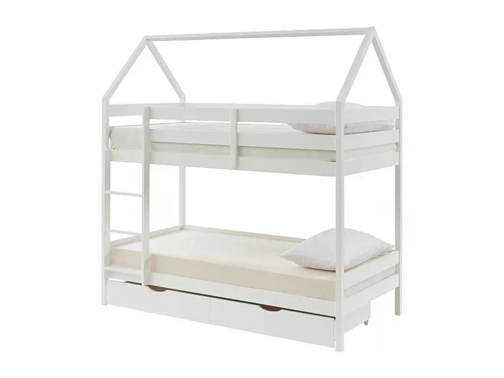 Vente-unique Beliche Cabana De 2 X 90 X 190 Cm Com 2 Gavetas Em Pinho Cor Branco - Chori* Beliche