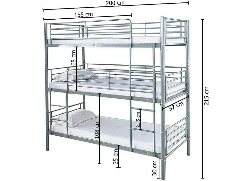 Saldosystocks Beliche Triplo Com Estrutura Metalica Branca, 215X200X97Cm* Cama De Adulto