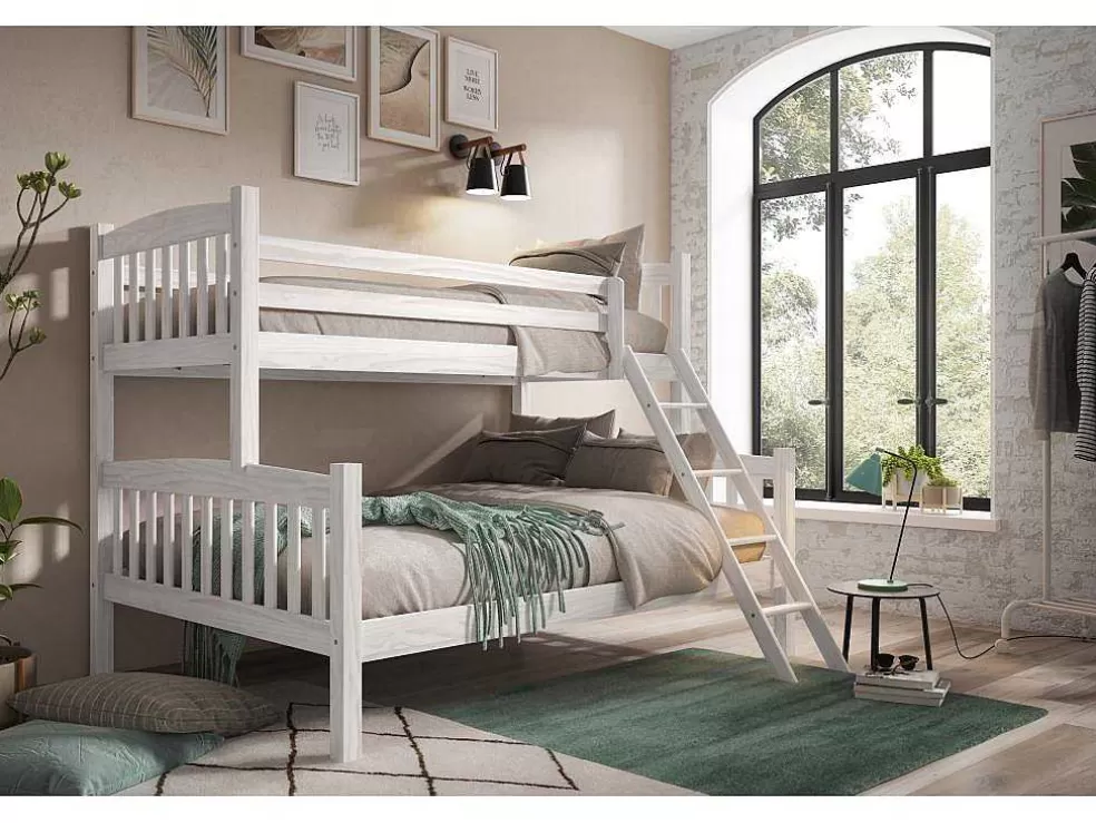 Venprodin Beliche Triplo Duplo Duplo Infantil Em Madeira Macica 190X90/190X135 - Cor Branca* Cama De Criança