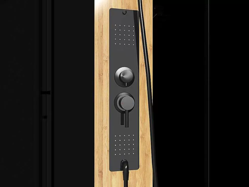 Shower & Design Cabine De Duche De Hidromassagem Retangular Em Bambu, Instalacao Reversivel, Preto Fosco, C120 X L80 X A225 Cm - Vituna* Cabine De Duche