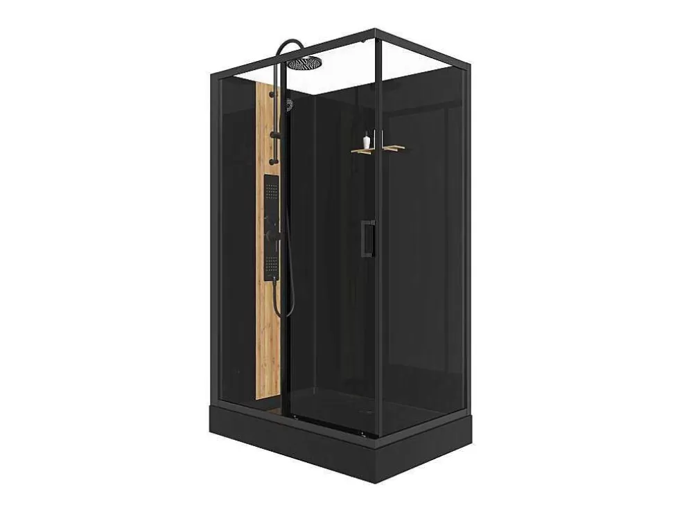 Shower & Design Cabine De Duche De Hidromassagem Retangular Em Bambu, Instalacao Reversivel, Preto Fosco, C120 X L80 X A225 Cm - Vituna* Cabine De Duche
