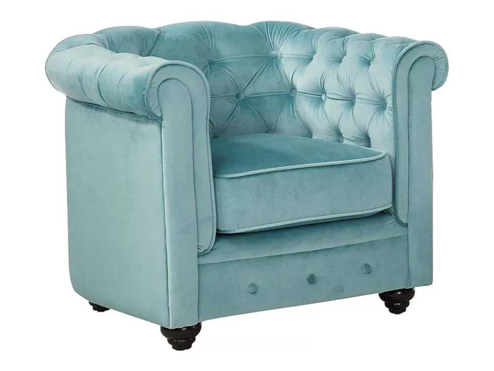 Vente-unique Cadeirão Chesterfield - Veludo Azul Pastel* Poltrona Em Veludo