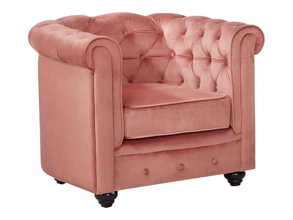 Vente-unique Cadeirão Chesterfield - Veludo Rosa Pastel* Poltrona Em Veludo