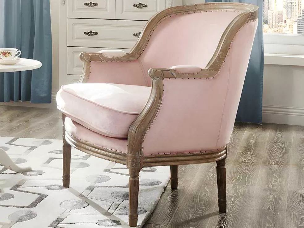 Vente-unique Cadeirão Em Veludo Rosa Pastel - Alienor* Poltrona Em Veludo