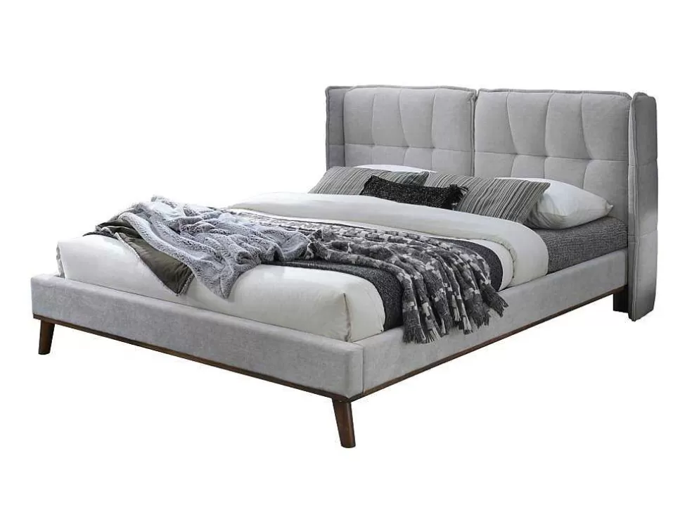 Vente-unique Cama 140 X 200 Cm Com Cabeceira De Cama Acolchoada Linho Cinzento-Claro - Kerano* Cama De Adulto