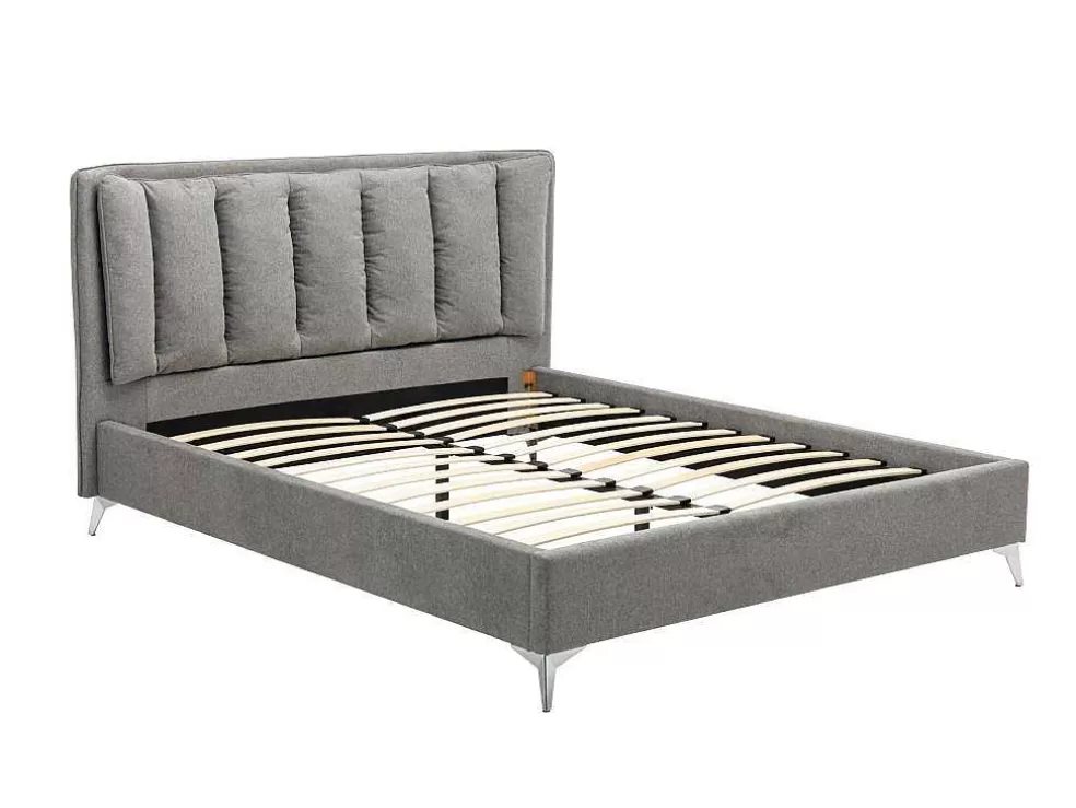 Vente-unique Cama 160 X 200 Cm Com Cabeceira De Cama Acolchoada Tecido Cinzento - Funiti* Cama De Adulto