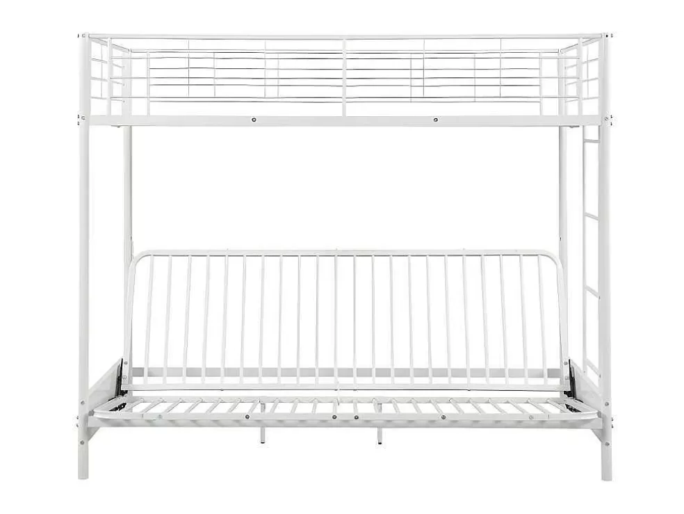 Vente-unique Cama Alta 90 X 190 Cm Com Banco Convertivel Em Metal Branco E Futon Preto - Modulo V* Cama Alta