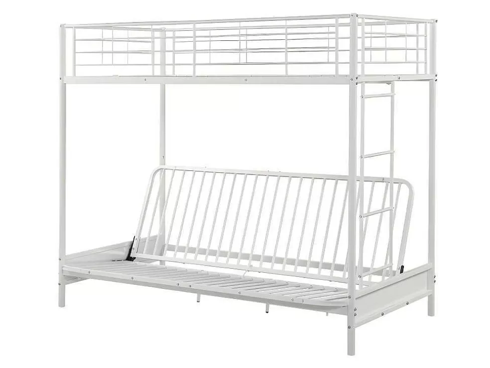 Vente-unique Cama Alta 90 X 190 Cm Com Banco Convertivel Em Metal Branco, Futon E Colchão - Modulo V* Cama Alta