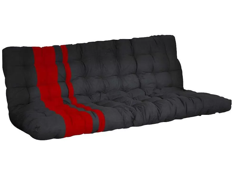 Vente-unique Cama Alta 90 X 190 Cm Com Banco Convertivel Em Metal Preto E Vermelho E Futon - Modulo V* Cama Alta