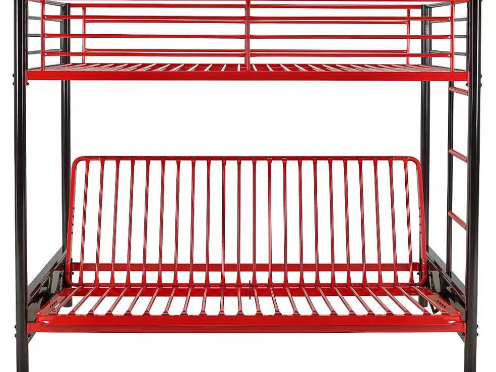 Vente-unique Cama Alta 90 X 190 Cm Com Banco Convertivel Em Metal Preto E Vermelho, Futon E Colchão - Modulo V* Cama Alta