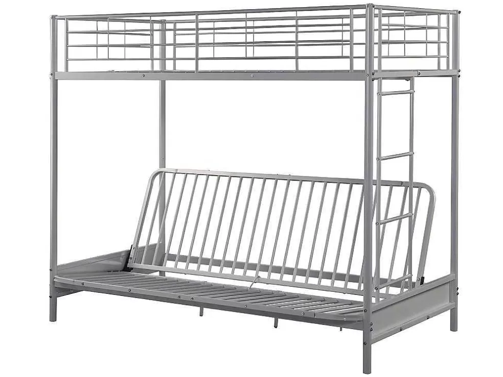 Vente-unique Cama Alta 90 X 190 Cm Com Banco Convertivel Metal Prateado + Futon + Colchão - Modulo V* Cama Alta