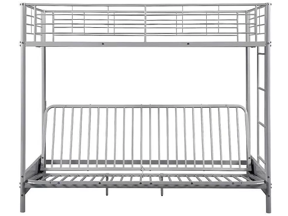 Vente-unique Cama Alta 90 X 190 Cm Com Banco Convertivel Metal Prateado + Futon + Colchão - Modulo V* Cama Alta