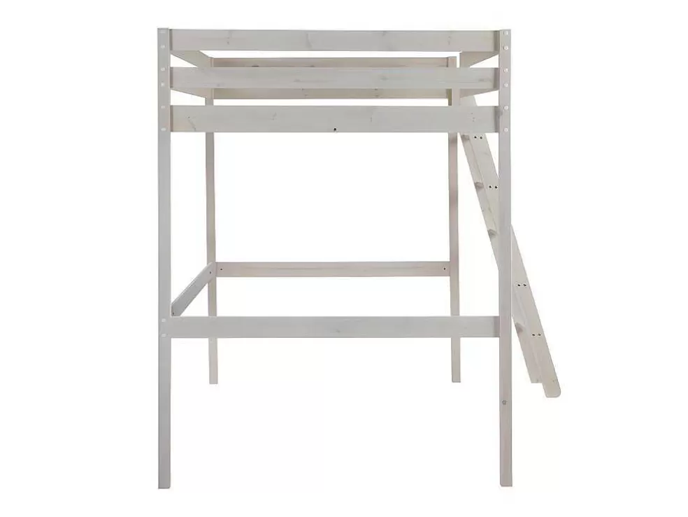 Vente-unique Cama Alta 140X190 Cm Em Pinho Macico Branqueado - Gedeon Ii* Cama Alta
