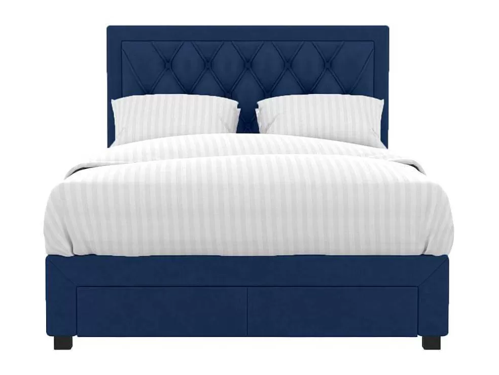 Vente-unique Cama Com Gavetas - Veludo Azul - 160 X 200 Cm - Leopold* Cama De Adulto