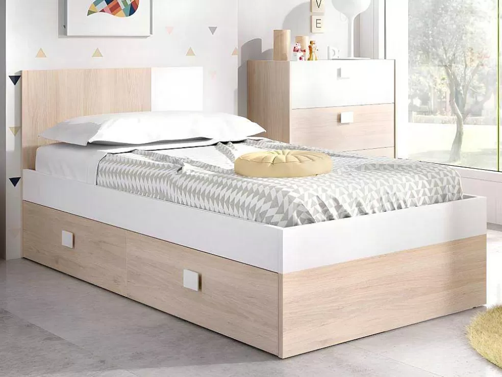 Vente-unique Cama Para Crianças 2X90X190 Cm Em Natural E Branco - Sonia* Cama Dupla