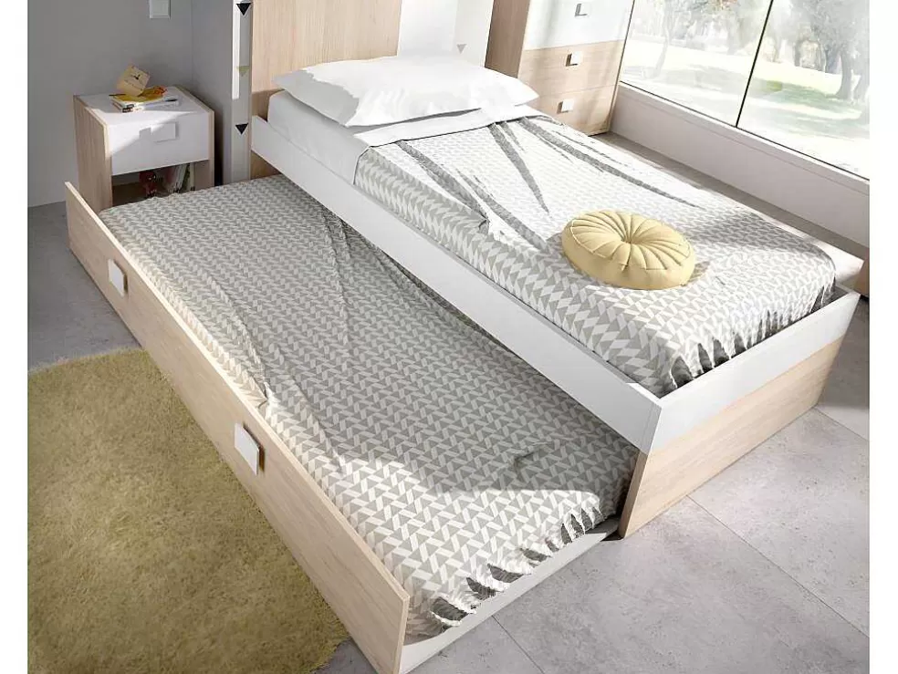 Vente-unique Cama Para Crianças 2X90X190 Cm Em Natural E Branco - Sonia* Cama Dupla