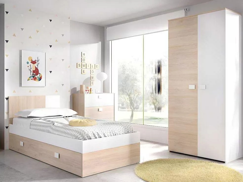 Vente-unique Cama Para Crianças 2X90X190 Cm Em Natural E Branco - Sonia* Cama Dupla