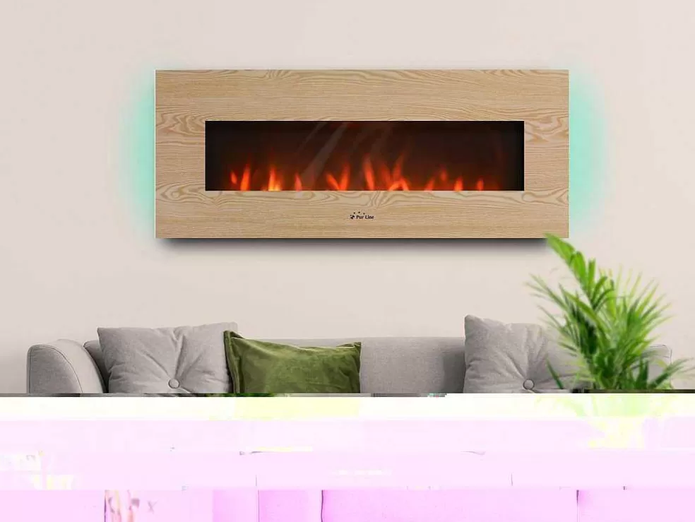 Purline Cheminee Electrique Panoramique Avec Eclairage Led D'Ambiance Et Panneau Frontal En Mdf* Lareira Elétrica