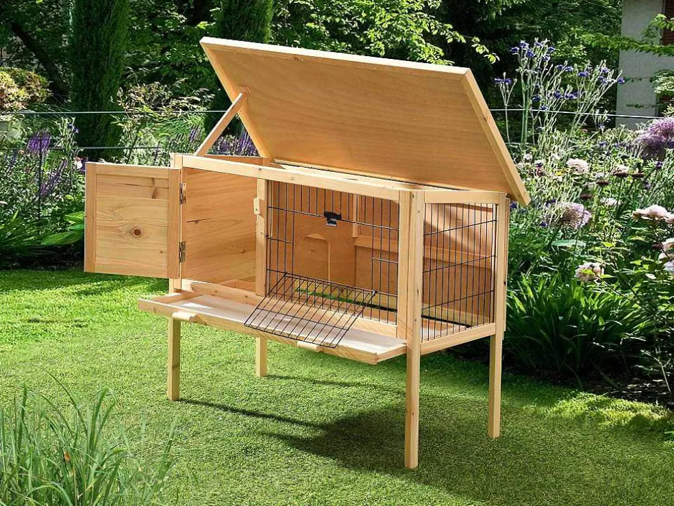 Vente-unique Coelheira Em Madeira Com Pés Para Coelhos E Roedores C. 91 X L. 45 X A. 70 Cm Natural - Lapius* Acessórios Para Animais De Estimação