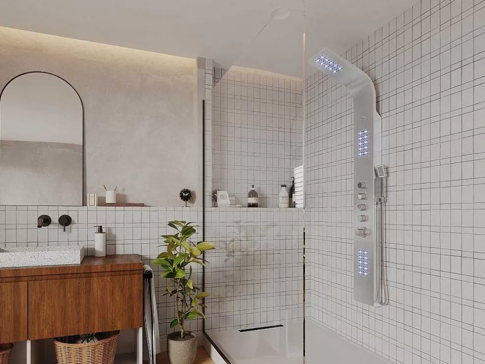 Shower & Design Coluna De Duche Hidromassagem Termostatica Com Leds Felicita - 20 X 165 Cm - Prateada* Coluna De Duche