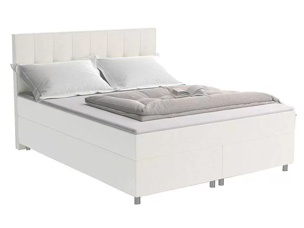 Ysmée Conjunto Boxspring Completo Cabeceira + Sommiers + Colchão + Sobrecolchão Siero Da Ysmee - 160X 200 Cm - Tecido - Marfim* Cama Boxspring, Cama Continental