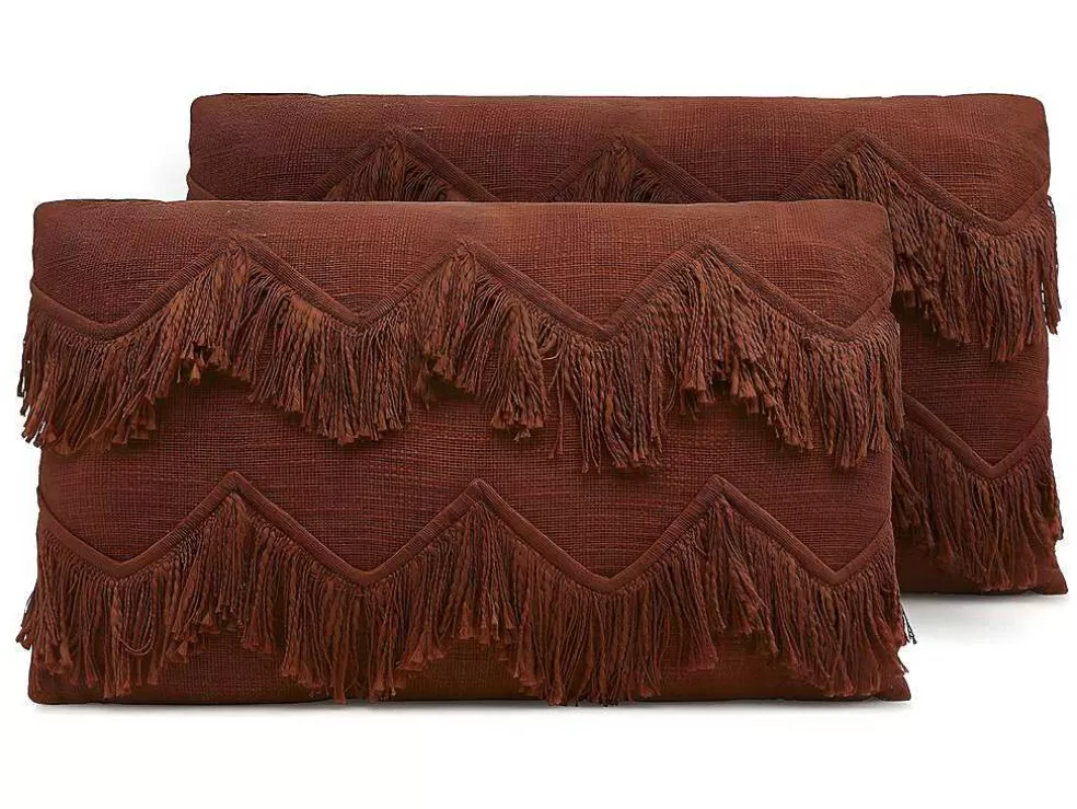 OZAIA Conjunto De 2 Almofadas 100% Algodao Com Franjas De 30 X 50 Cm Cor Terracota - Bonel* Têxtil De Casa