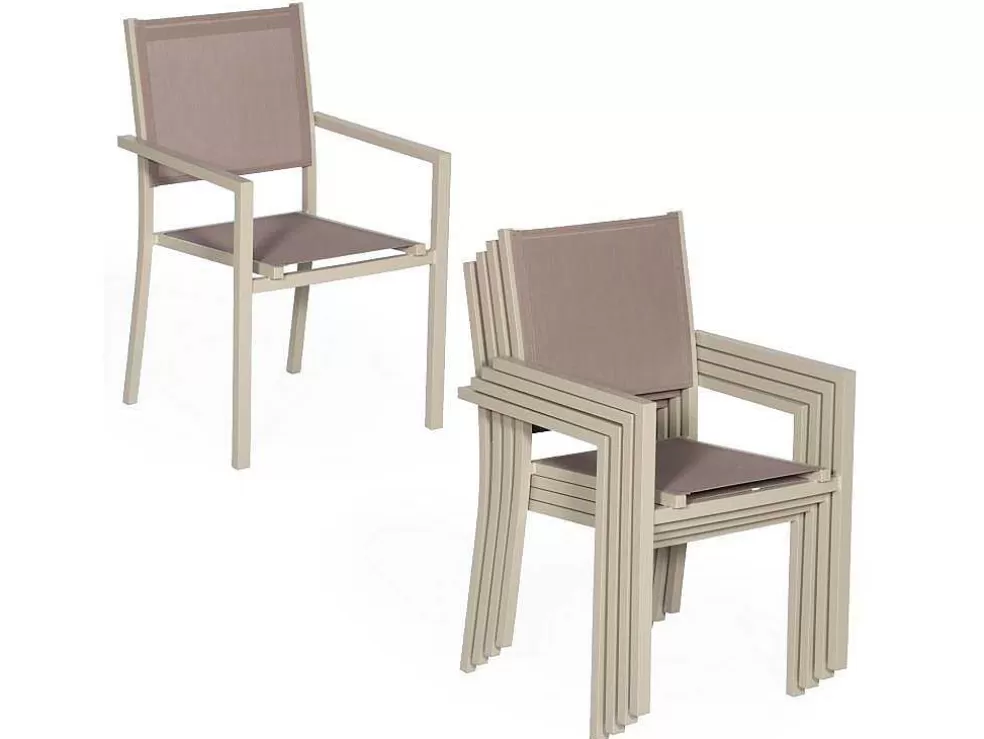 Happy Garden Conjunto De 4 Cadeiras De Aluminio Em Tons - Têxtilene Taupe* Conjunto Mesa E Cadeiras De Jardim