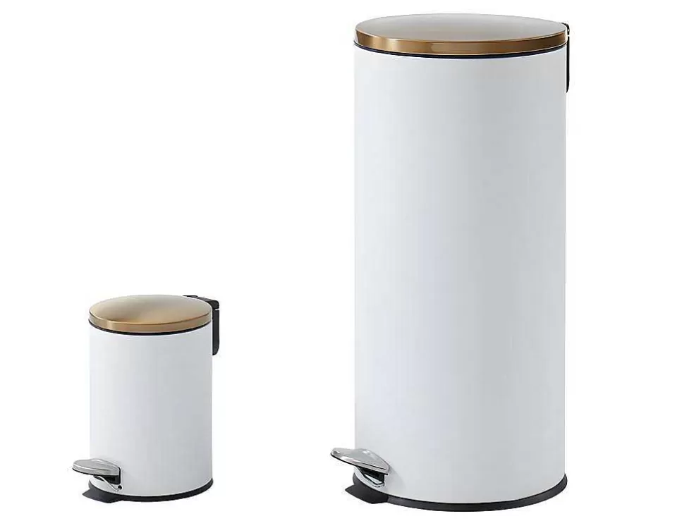 OZAIA Conjunto De 2 Caixotes Do Lixo Com Pedal Em Inox De 30 L E 3 L Cor Branco E Dourado - Pira* Acessórios E Arrumação De Cozinha
