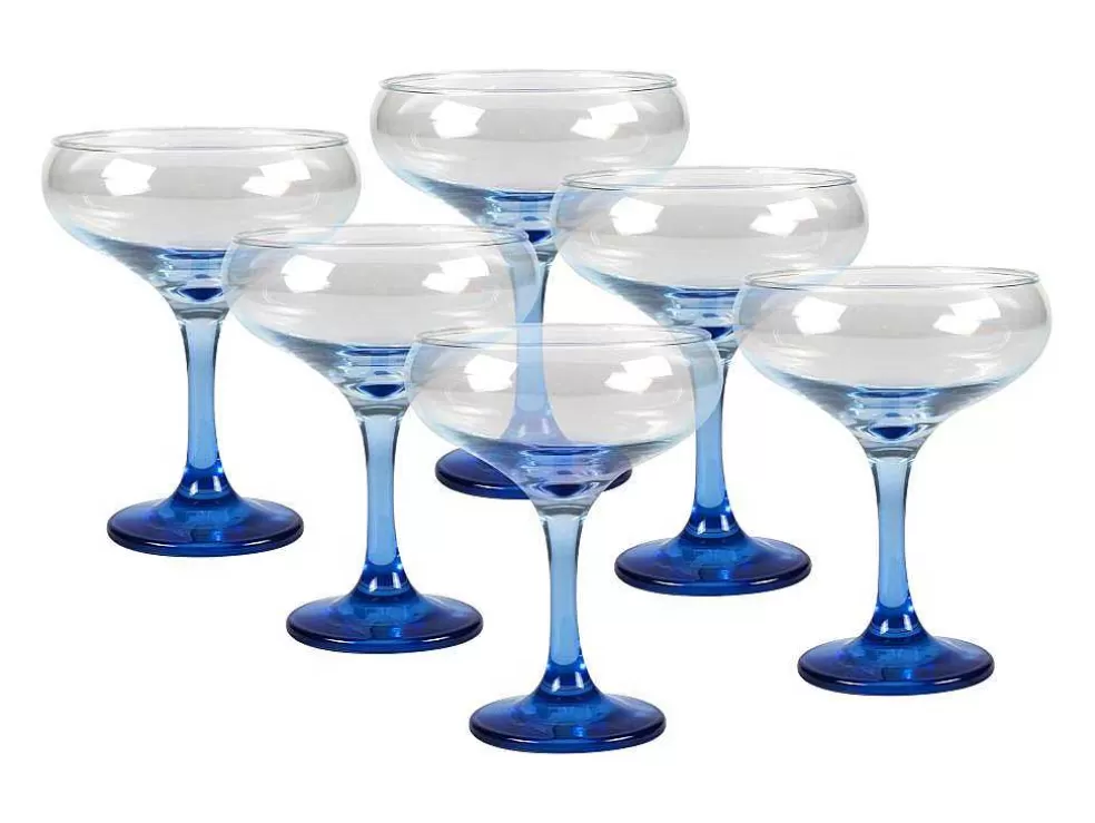 OZAIA Conjunto De 6 Copos De Cocktail Azuis Com Base - 32 Cl - D. 6,5 X A. 20 Cm - Coraly* Louça E Utensílios De Cozinha