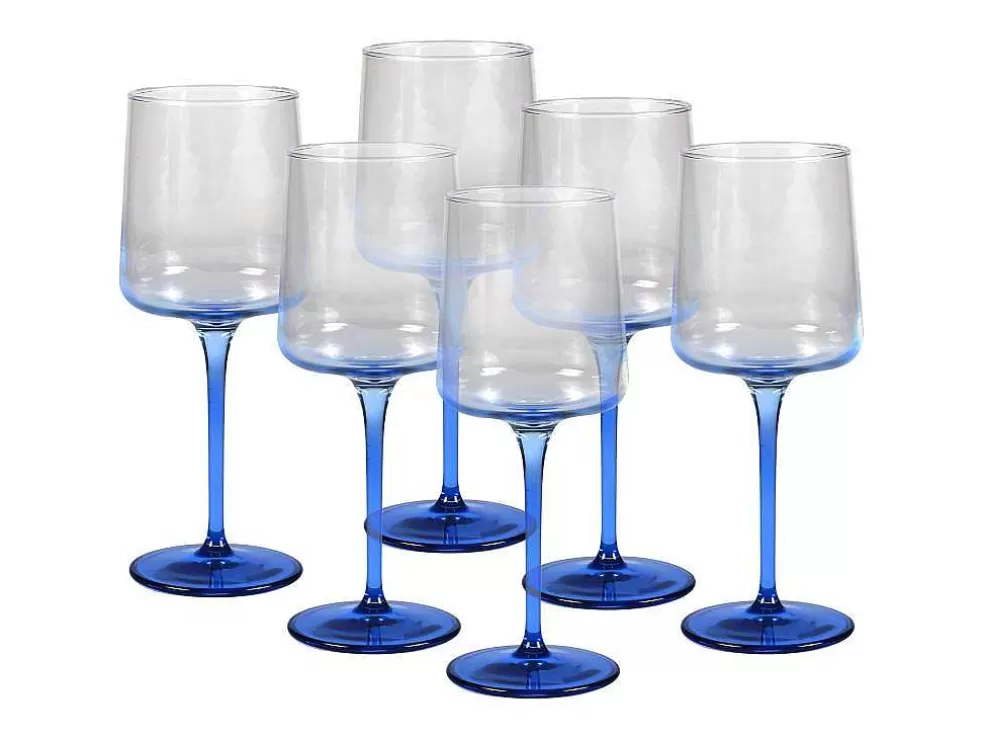 OZAIA Conjunto De 6 Copos De Vinho Azuis Com Base De 27 Cl - D. 9.5 X A. 13 Cm - Coraly* Louça E Utensílios De Cozinha