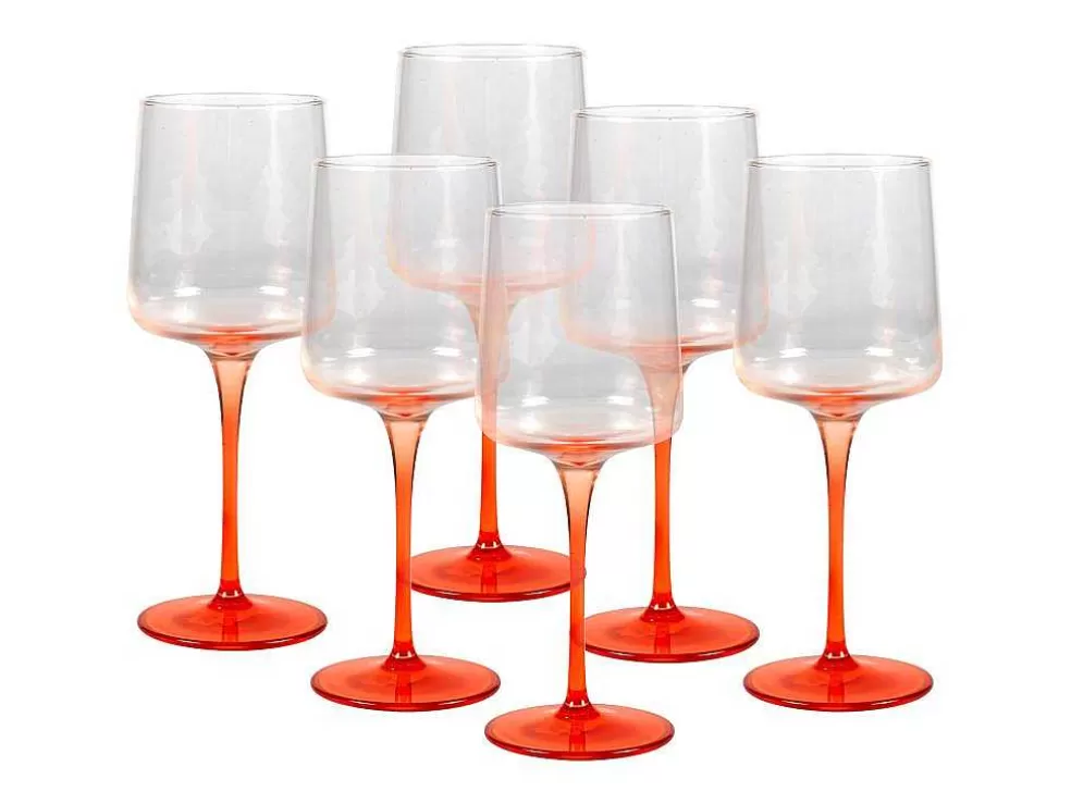 OZAIA Conjunto De 6 Copos De Vinho De Pe Laranja 27 Cl - D. 9.5 X A.13Cm - Coraly* Louça E Utensílios De Cozinha