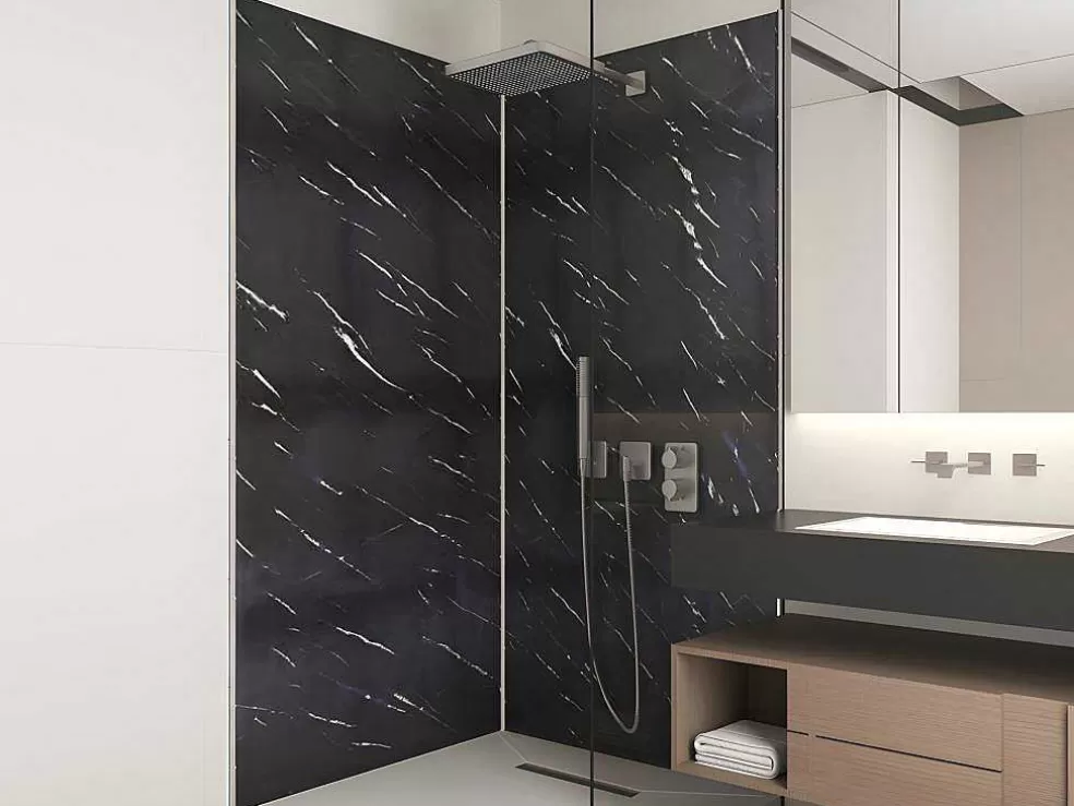 Shower & Design Conjunto De 2 Paineis De Parede De Duche Efeito Marmore Aluminio Com Perfis 2 X L90 X A120 - Eneko* Painel De Parede Para Duche