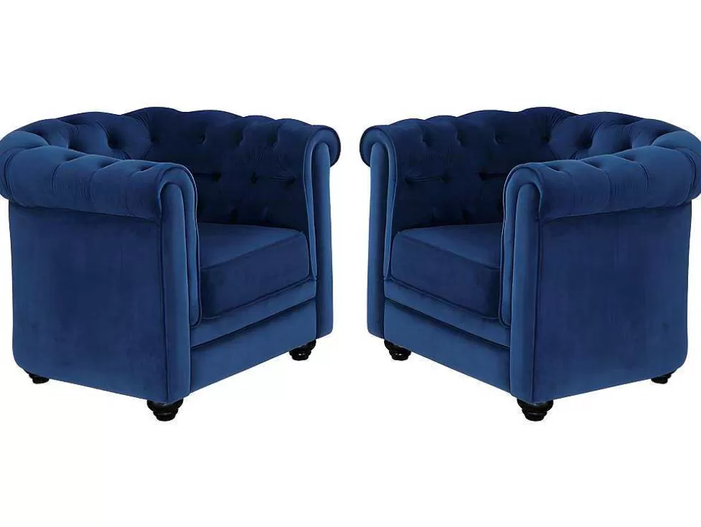 Vente-unique Conjunto De 2 Poltronas Chesterfield - Veludo Azul-Real* Poltrona Em Veludo