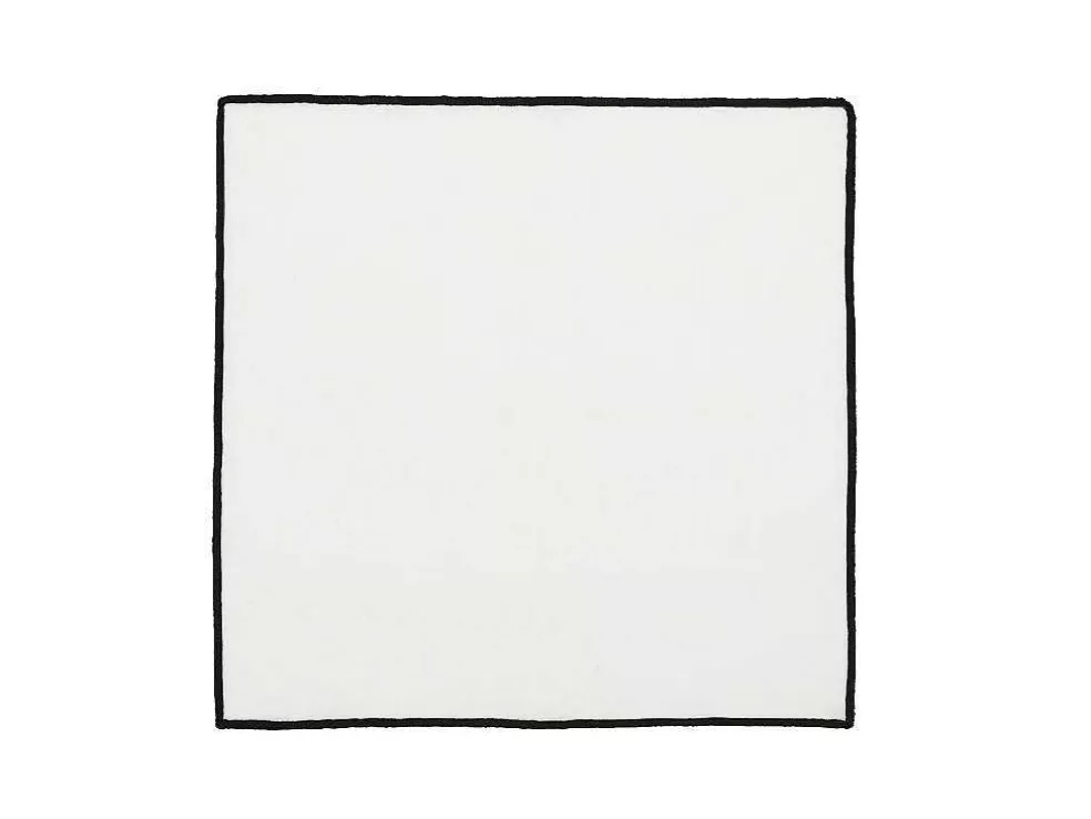 OZAIA Conjunto Toalha + 4 Guardanapos De Mesa Em Linho E Algodao, Borda Preta, Branco, 170 X 170 Cm - Borina* Têxteis De Mesa