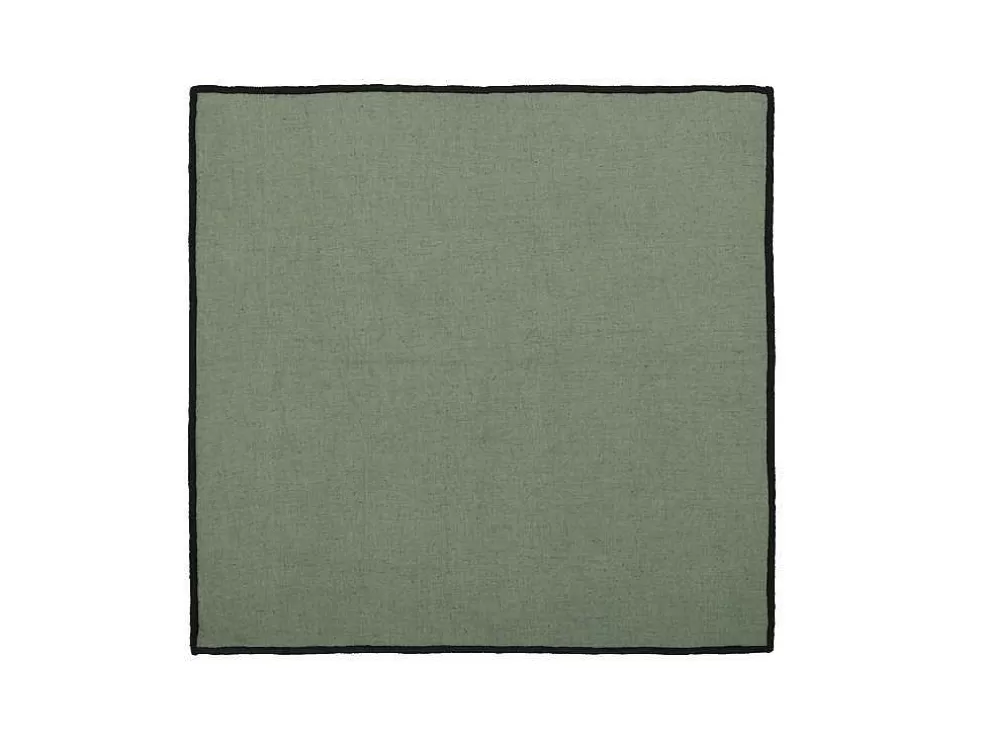 OZAIA Conjunto Toalha + 4 Guardanapos De Mesa Em Linho E Algodao, Borda Preta, Caqui, 170 X 250 Cm - Borina* Têxteis De Mesa