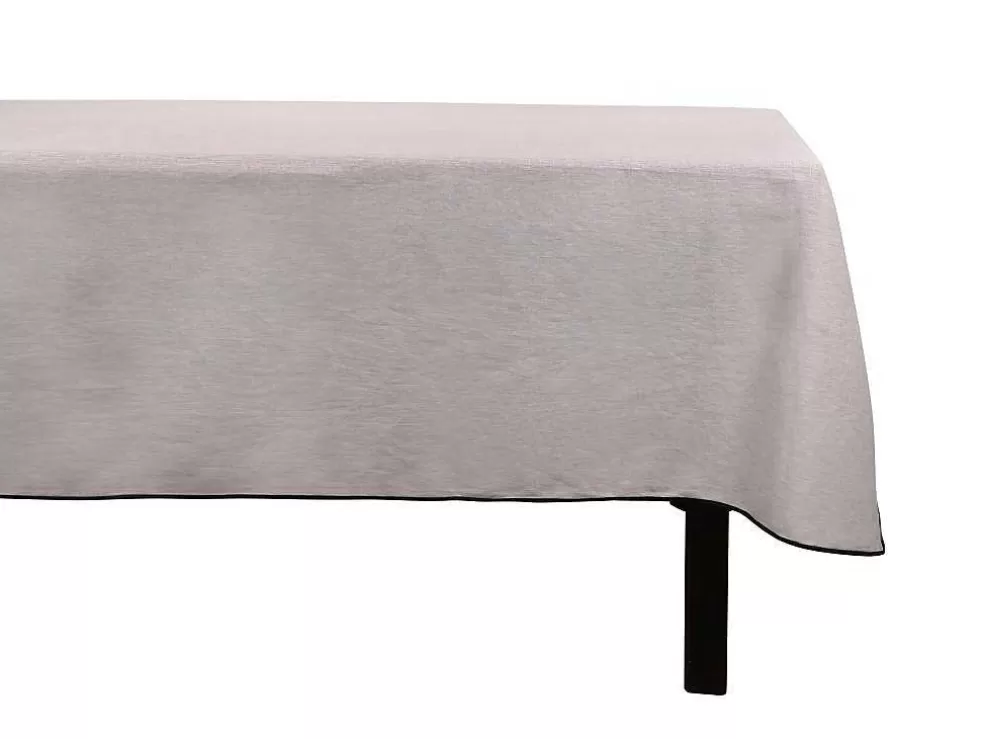 OZAIA Conjunto Toalha + 4 Guardanapos De Mesa Em Linho E Algodao, Borda Preta, Taupe, 170 X 300 Cm - Borina* Têxteis De Mesa