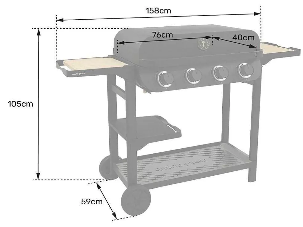 Cook'in Garden - Churrasqueira A Gas Flavo 70 Em Carrinho* Barbecue, Braseiro De Jardim, Plancha