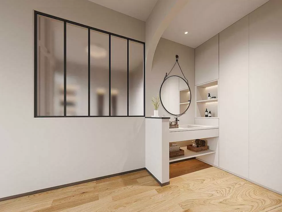 Vente-unique Divisória De Atelier Aluminio Vidro Fosco 150X130 Cm Preto - Bayview* Divisória De Ambiente