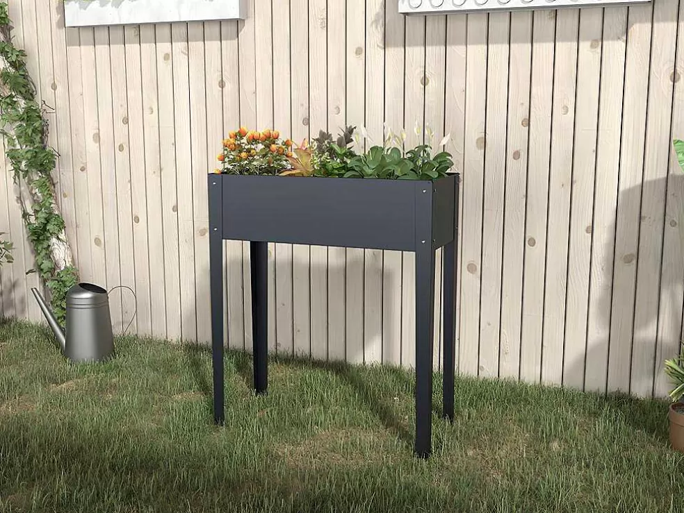 Vente-unique Floreira Com Pernas Em Aco Cinza De C70 X L30 X A80 Cm - Ygos* Floreira
