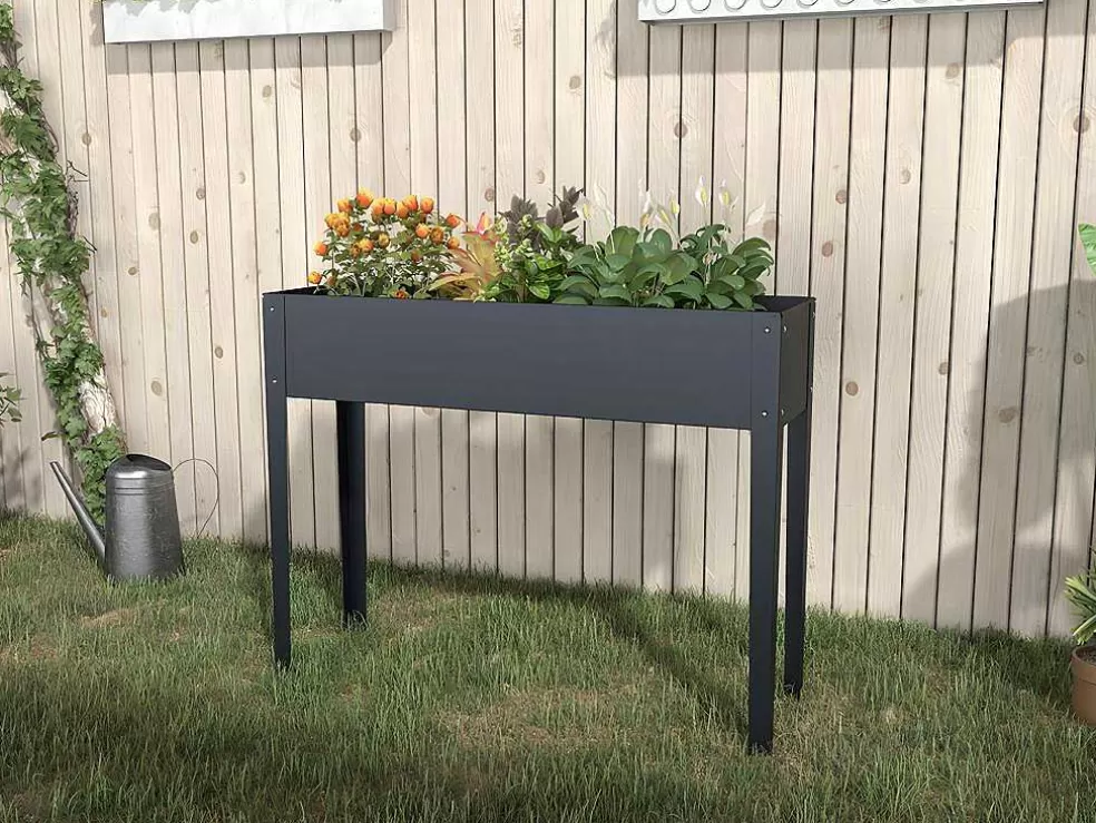 Vente-unique Floreira Com Pernas Em Aco Cinza De C100 X L30 X A80 Cm - Ygos* Floreira