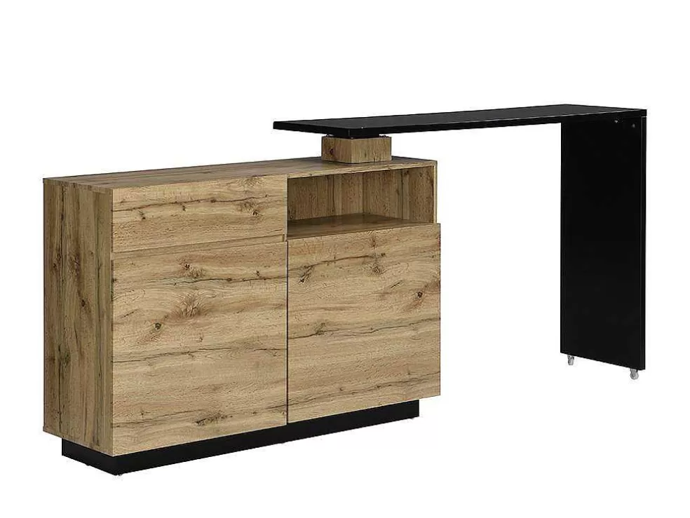 Vente-unique Móvel De Bar Giratorio Com 2 Portas, 1 Gaveta E 1 Nicho Em Mdf Cor Carvalho E Preto - Eldir* Móvel De Bar