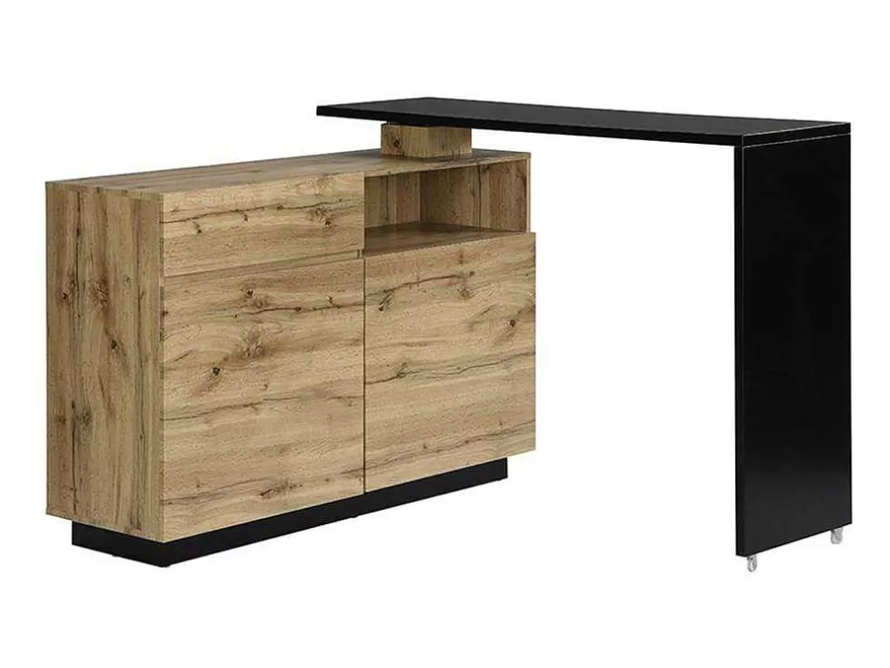 Vente-unique Móvel De Bar Giratorio Com 2 Portas, 1 Gaveta E 1 Nicho Em Mdf Cor Carvalho E Preto - Eldir* Móvel De Bar