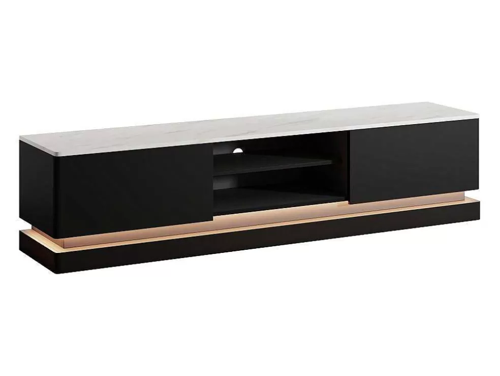 PASCAL MORABITO Móvel De Tv 2 Gavetas E 2 Nichos Com Leds Em Mdf Preto E Efeito Marmore Branco - Devika De * Móvel De Tv