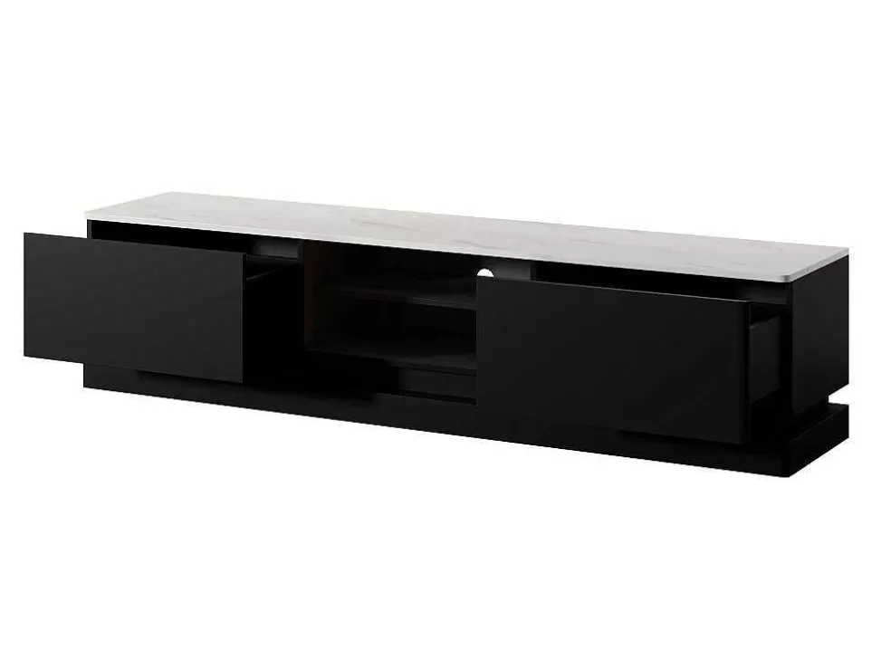PASCAL MORABITO Móvel De Tv 2 Gavetas E 2 Nichos Com Leds Em Mdf Preto E Efeito Marmore Branco - Devika De * Móvel De Tv